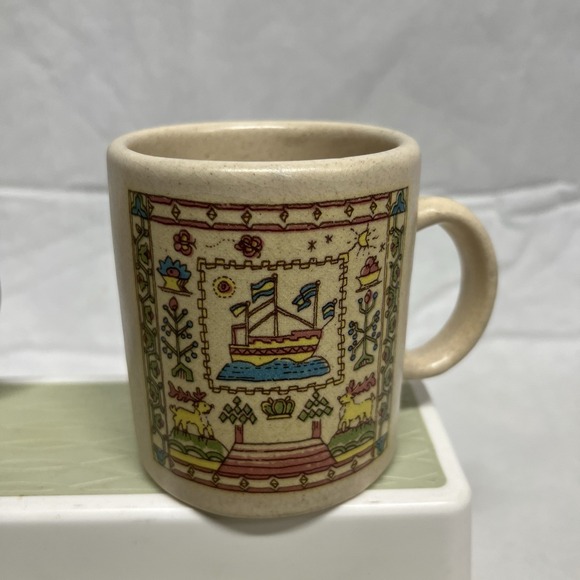 VTG Coffee Tea Mug BRAZIL Ship House Ceramic FLORI 8oz 3 1/4" tall Set Of 5 - Picture 3 of 11